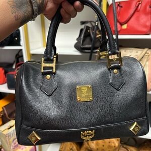 MCM Black Satchel with Gold Details